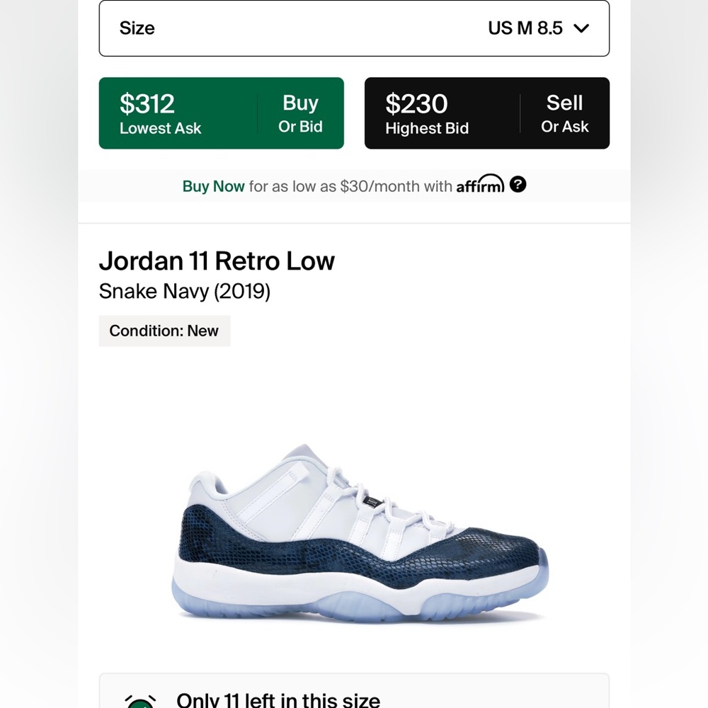Jordan 11 low retro. Snake Navy (2019)
